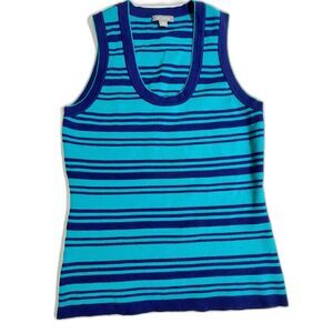 Ann Taylor Striped Knit‎ Tank Top XS Blue & Teal Sleeveless Scoop Neck